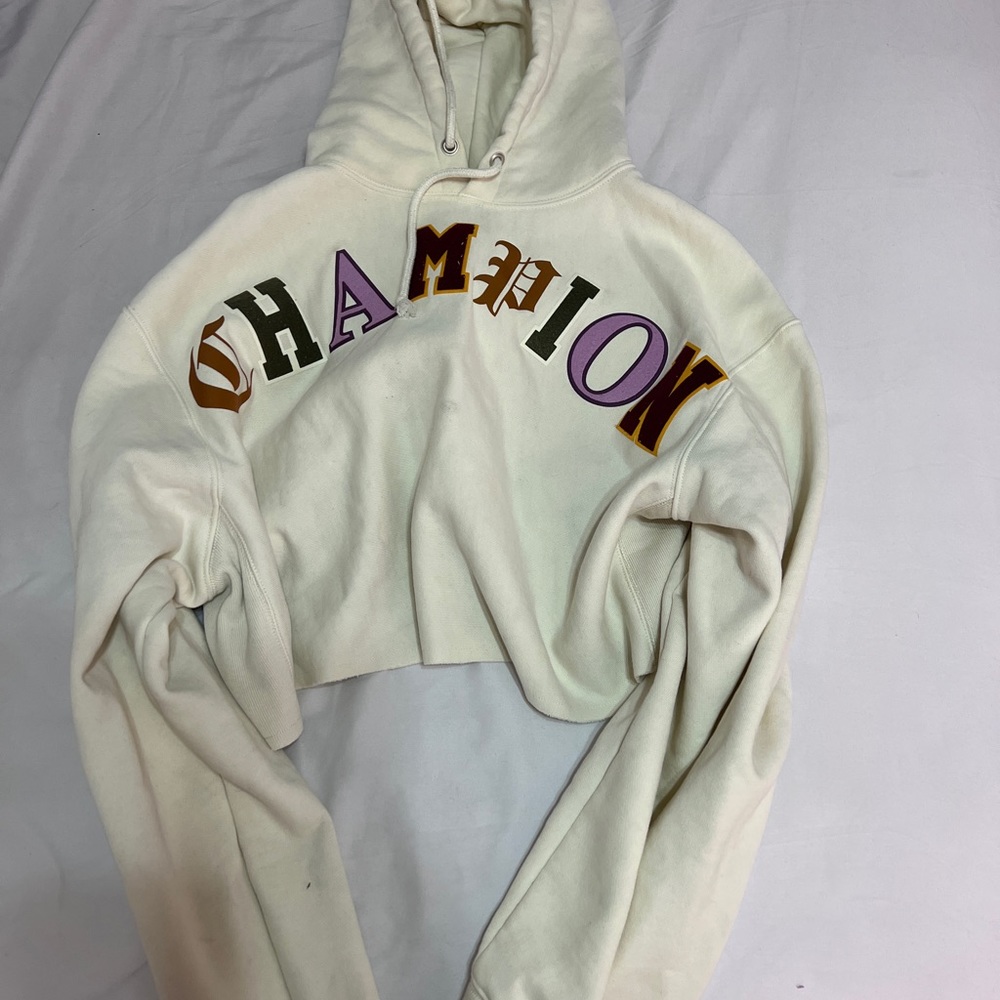 OLD ENGLISH CROPPED CHAMPION TAN HOODIE